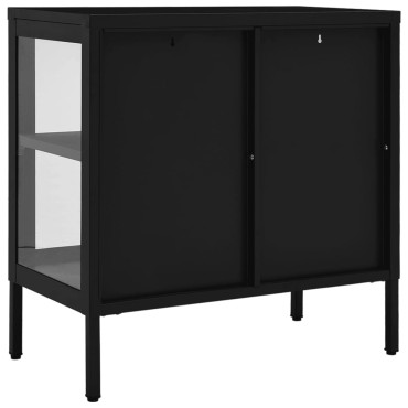 vidaXL Μπουφές Μαύρος 70x35x70cm από Ατσάλι και Γυαλί 1 τεμ.