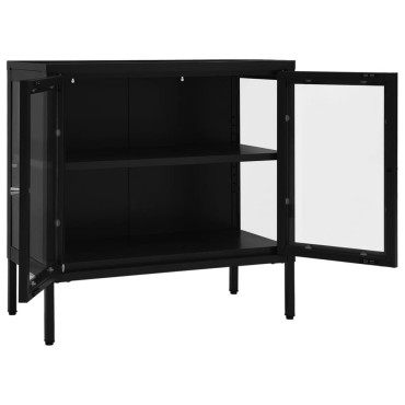 vidaXL Μπουφές Μαύρος 70x35x70cm από Ατσάλι και Γυαλί 1 τεμ.