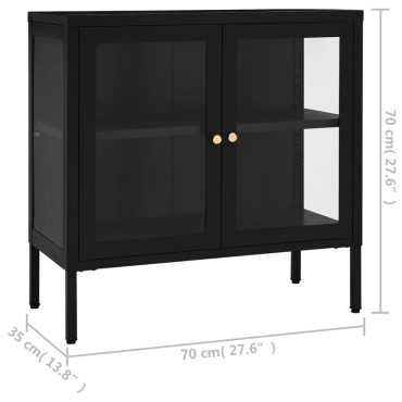 vidaXL Μπουφές Μαύρος 70x35x70cm από Ατσάλι και Γυαλί 1 τεμ.