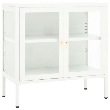 vidaXL Μπουφές Λευκός 70x35x70cm από Ατσάλι και Γυαλί 1 τεμ.