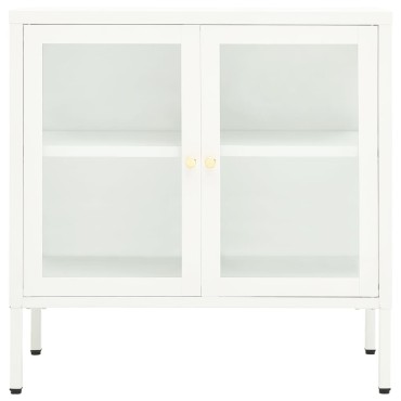 vidaXL Μπουφές Λευκός 70x35x70cm από Ατσάλι και Γυαλί 1 τεμ.