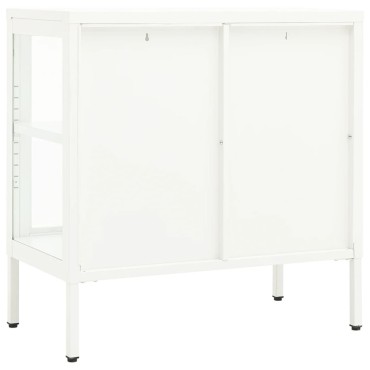 vidaXL Μπουφές Λευκός 70x35x70cm από Ατσάλι και Γυαλί 1 τεμ.