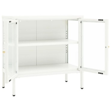 vidaXL Μπουφές Λευκός 70x35x70cm από Ατσάλι και Γυαλί 1 τεμ.
