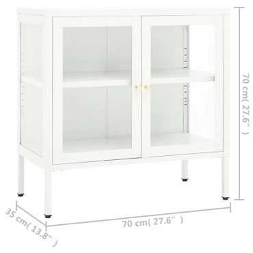 vidaXL Μπουφές Λευκός 70x35x70cm από Ατσάλι και Γυαλί 1 τεμ.