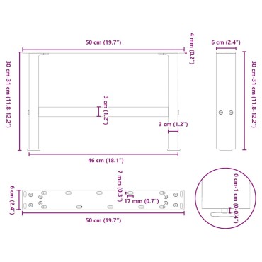 vidaXL Πόδια Τραπεζιού Σαλονιού 2 τεμ. Λευκά 50x(30-31)cm Ατσάλι