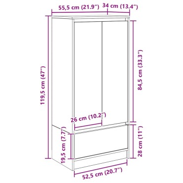 vidaXL Ντουλάπι με συρτάρι 55,5x34x119,5cm Ξύλινο μηχανουργικό ξύλο 1 τεμ.
