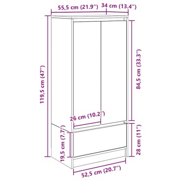 vidaXL Ντουλάπι με συρτάρι 55,5x34x119,5cm Ξύλινο μηχανουργικό ξύλο 1 τεμ.