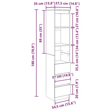 vidaXL Ντουλάπι Λευκό 37,5x35x180cm Επεξεργασμένο Ξύλο 1 τεμ.