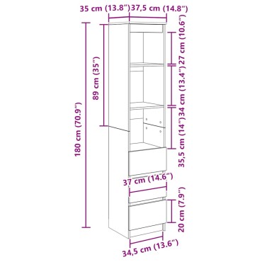 vidaXL Ντουλάπι Αρτισιανή Δρυς 37,5x35x180cm από Επεξεργασμένο Ξύλο 1 τεμ.