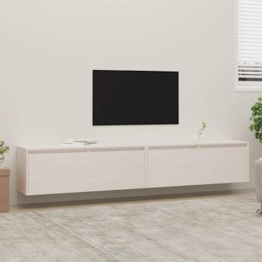 vidaXL Ντουλάπια Τοίχου 2 τεμ. Λευκά 100x30x35cm Μασίφ Ξύλο Πεύκου