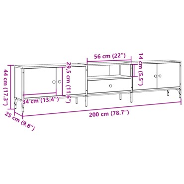 vidaXL Έπιπλο Τηλεόρασης με Συρτάρι Δρυς 200x25x44cm Επεξ. Ξύλο