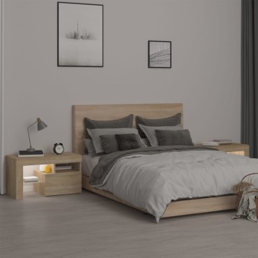 vidaXL Κομοδίνα με LED 2 τεμ. Sonoma δρυς 70x36,5x40cm