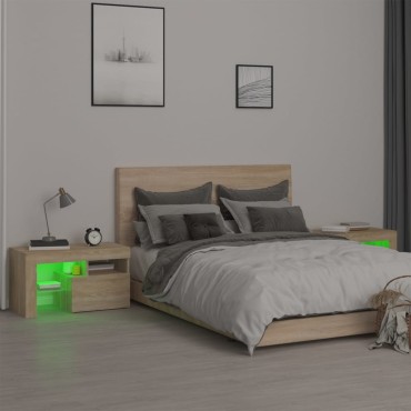 vidaXL Κομοδίνα με LED 2 τεμ. Sonoma δρυς 70x36,5x40cm