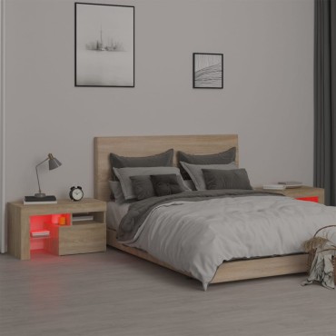 vidaXL Κομοδίνα με LED 2 τεμ. Sonoma δρυς 70x36,5x40cm