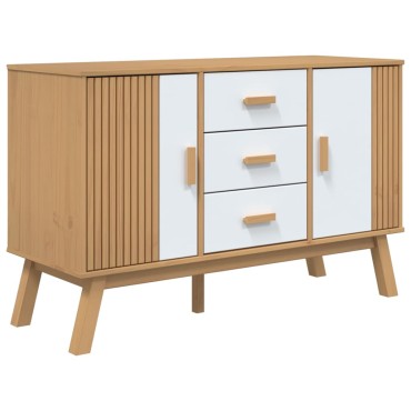 vidaXL Μπουφές OLDEN Λευκό & Καφέ 114x43x73,5cm Μασίφ Ξύλο Πεύκου 1 τεμ.