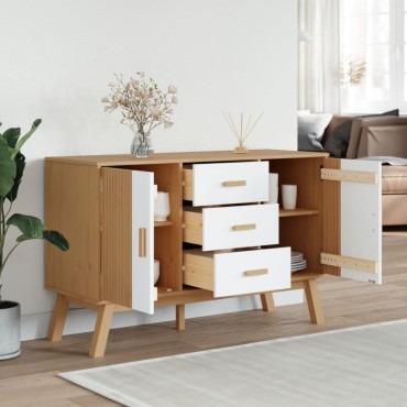 vidaXL Μπουφές OLDEN Λευκό & Καφέ 114x43x73,5cm Μασίφ Ξύλο Πεύκου 1 τεμ.