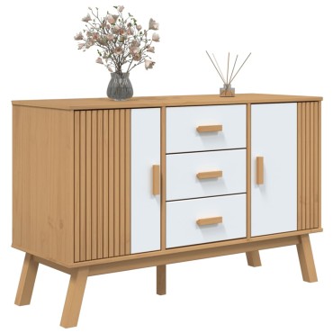 vidaXL Μπουφές OLDEN Λευκό & Καφέ 114x43x73,5cm Μασίφ Ξύλο Πεύκου 1 τεμ.