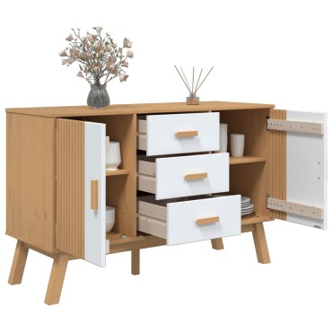vidaXL Μπουφές OLDEN Λευκό & Καφέ 114x43x73,5cm Μασίφ Ξύλο Πεύκου 1 τεμ.