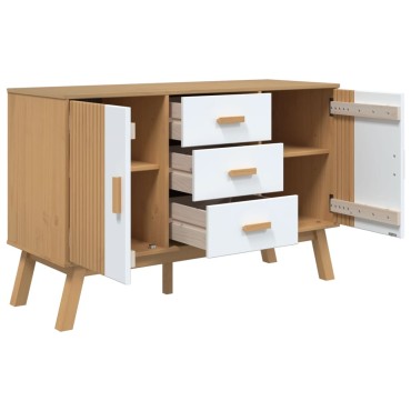vidaXL Μπουφές OLDEN Λευκό & Καφέ 114x43x73,5cm Μασίφ Ξύλο Πεύκου 1 τεμ.