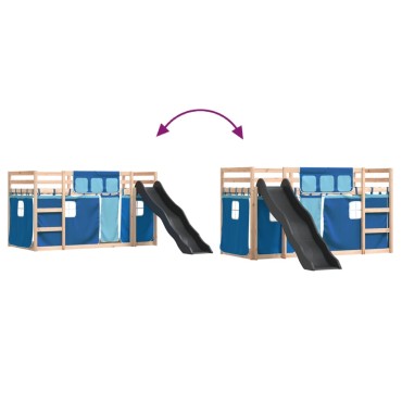 vidaXL Κουκέτα με Τσουλήθρα και Κουρτίνες Μπλε 90x190 εκ.