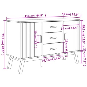 vidaXL Μπουφές OLDEN Γκρι & Καφέ 114x43x73,5cm από Μασίφ Ξύλο Πεύκου 1 τεμ.