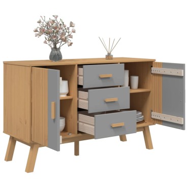 vidaXL Μπουφές OLDEN Γκρι & Καφέ 114x43x73,5cm από Μασίφ Ξύλο Πεύκου 1 τεμ.