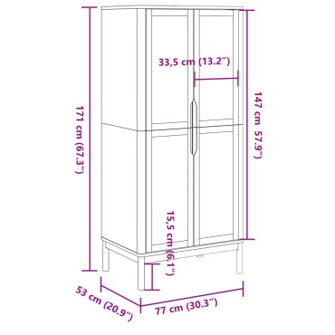 vidaXL Ντουλάπα FLORO Λευκή 77x53x171cm από Μασίφ Ξύλο Πεύκου 1 τεμ.