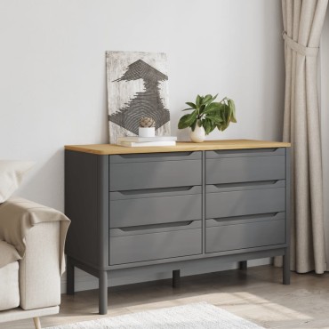 vidaXL Συρταριέρα FLORO Γκρι από Μασίφ Ξύλο Πεύκου 111x43x73,5cm 1 τεμ.