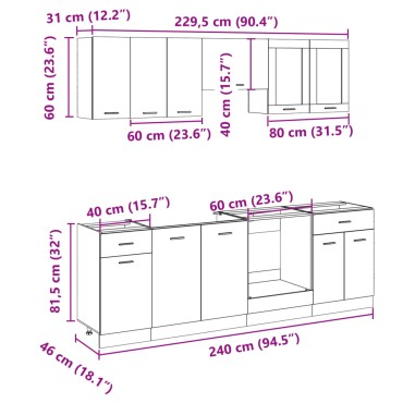 vidaXL Σετ Επίπλων Κουζίνας 8 Τεμαχίων Lyon Sonoma Δρυς Επεξ. Ξύλο