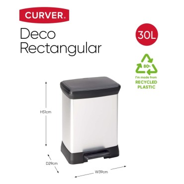Curver Κάδος Απορριμμάτων με Πεντάλ Deco Ορθογώνιος Ασημί 30 Λίτρων