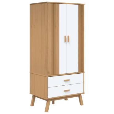 vidaXL Ντουλάπα OLDEN Λευκό & Καφέ 76,5x53x172cm Μασίφ Ξύλο Πεύκου 1 τεμ.