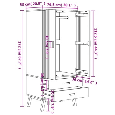 vidaXL Ντουλάπα OLDEN Λευκό & Καφέ 76,5x53x172cm Μασίφ Ξύλο Πεύκου 1 τεμ.
