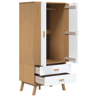 vidaXL Ντουλάπα OLDEN Λευκό & Καφέ 76,5x53x172cm Μασίφ Ξύλο Πεύκου 1 τεμ.