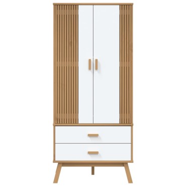 vidaXL Ντουλάπα OLDEN Λευκό & Καφέ 76,5x53x172cm Μασίφ Ξύλο Πεύκου 1 τεμ.