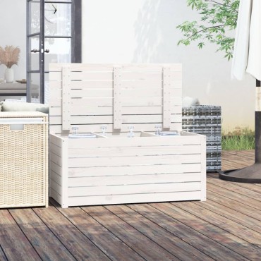 vidaXL Μπαούλο Κήπου Λευκό 101x50,5x46,5cm από Μασίφ Ξύλο Πεύκου 1 τεμ.