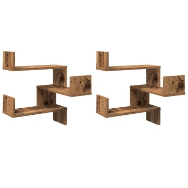vidaXL Γωνιακά ράφια τοίχου 2 τεμ. Παλιό ξύλο 40x40x49,5cm
