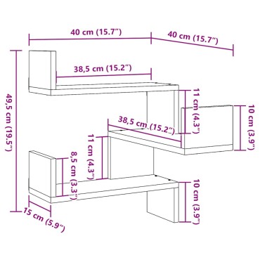 vidaXL Γωνιακά ράφια τοίχου 2 τεμ. Παλιό ξύλο 40x40x49,5cm