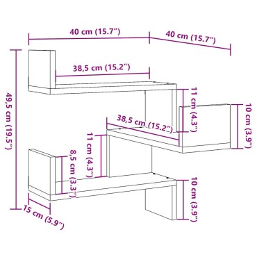 vidaXL Γωνιακά ράφια τοίχου 2 τεμ. Παλιό ξύλο 40x40x49,5cm