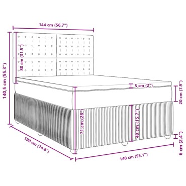 vidaXL Κρεβάτι Boxspring με Στρώμα Σκούρο Γκρι 140x190 εκ. Βελούδινο