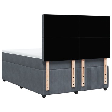 vidaXL Κρεβάτι Boxspring με Στρώμα Σκούρο Γκρι 140x190 εκ. Βελούδινο