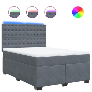 vidaXL Κρεβάτι Boxspring με Στρώμα Σκούρο Γκρι 140x190 εκ. Βελούδινο