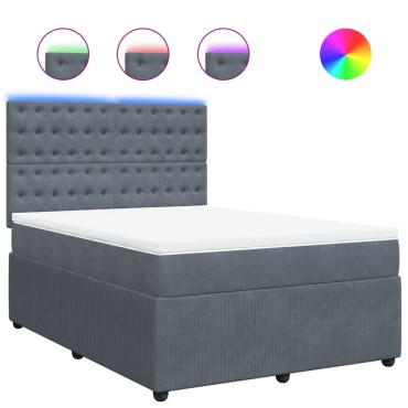 vidaXL Κρεβάτι Boxspring με Στρώμα Σκούρο Γκρι 140x190 εκ. Βελούδινο