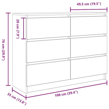 vidaXL Sideboard Γκρι Sonoma 100x35x76cm Ξύλινο μηχανουργικό ξύλο 1 τεμ.