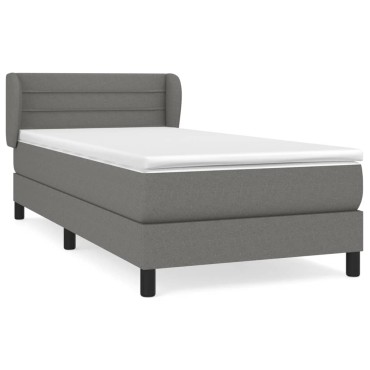 vidaXL Κρεβάτι Boxspring με Στρώμα Σκούρο Γκρι 90x200 εκ. Υφασμάτινο