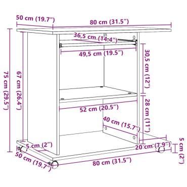 vidaXL Γραφείο Υπολογιστή Τεχνίτης Δρυς 80x50x75cm από Μοριοσανίδα 1 τεμ.