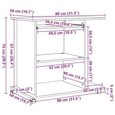 vidaXL Γραφείο Υπολογιστή Τεχνίτης Δρυς 80x50x75cm από Μοριοσανίδα 1 τεμ.