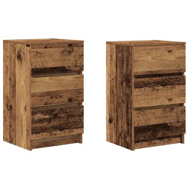 vidaXL Κομοδίνα με 3 συρτάρια 2 τεμ. Παλιό ξύλο 39x35x65cm