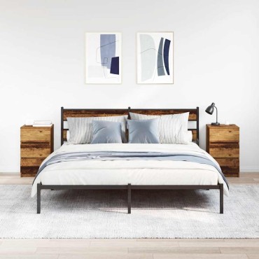 vidaXL Κομοδίνα με 3 συρτάρια 2 τεμ. Παλιό ξύλο 39x35x65cm