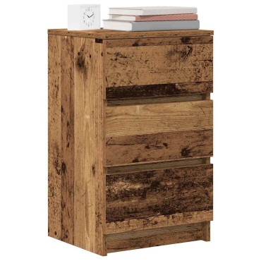 vidaXL Κομοδίνα με 3 συρτάρια 2 τεμ. Παλιό ξύλο 39x35x65cm