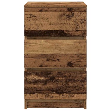 vidaXL Κομοδίνα με 3 συρτάρια 2 τεμ. Παλιό ξύλο 39x35x65cm